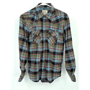 Diesel Shirt Mens Small Green Plaid Pearl Snap Western‎ Cowboy Modern